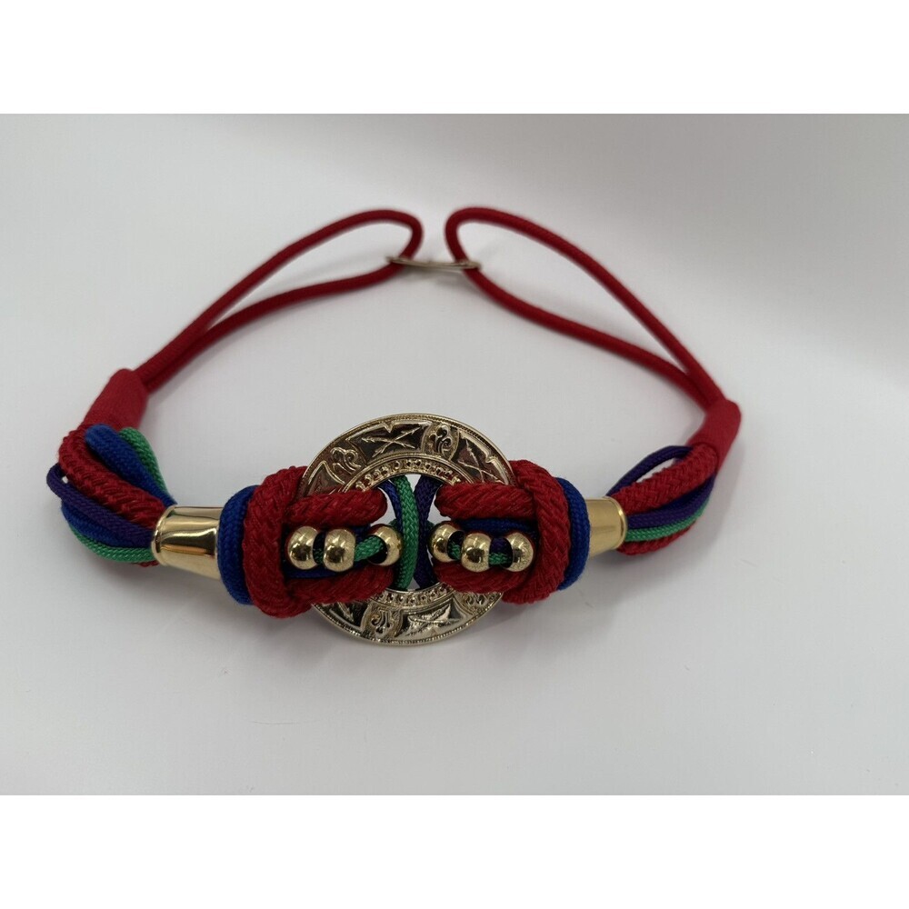 Leather Shop Multicolor Corded Rope Style Belt With Gold Medallion & Beads